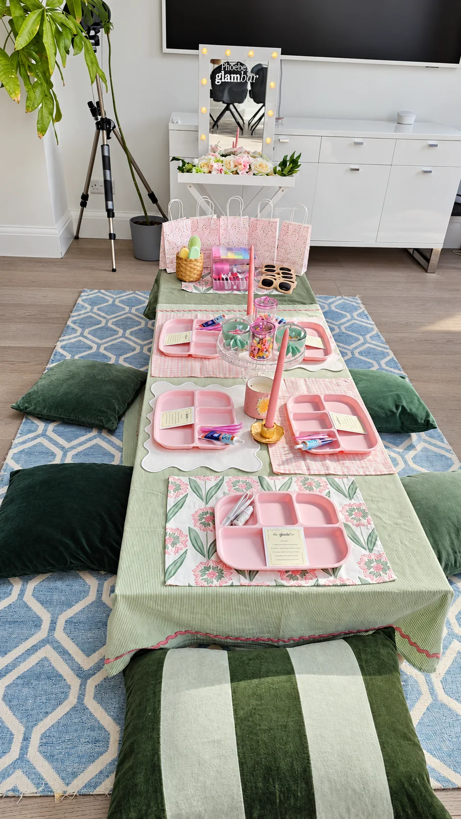 A floor table ready for a creative gathering